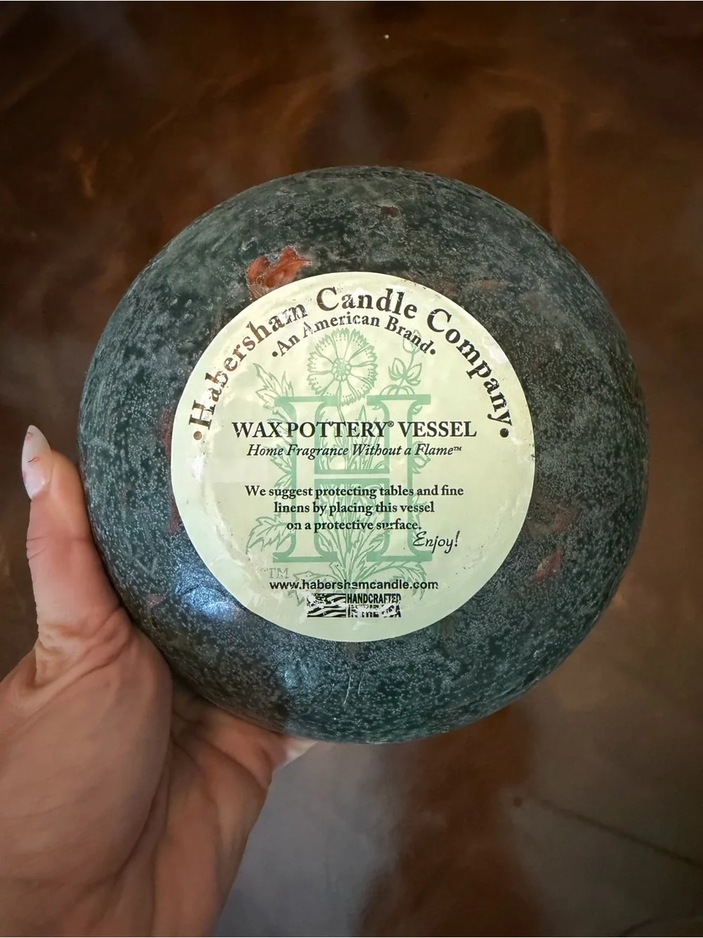 Habersham Candle Company Wax Pottery Vessel Home Fragrance Flameless Blue Green